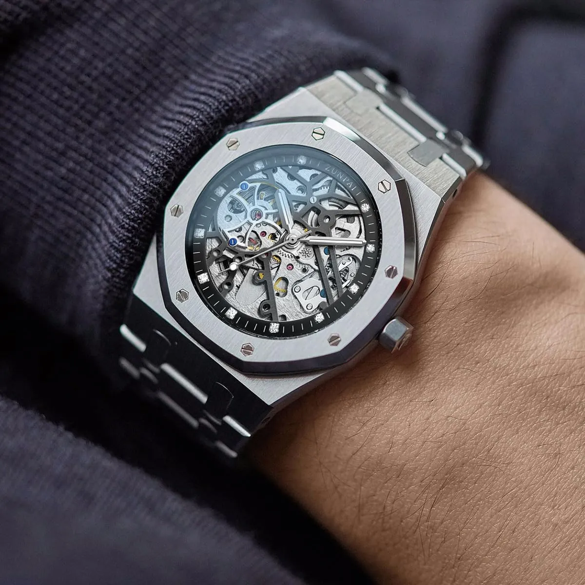Self-Winding Transparent Skeleton Fashion Gift Business Dress Wristwatch with Waterproof 41mm Luminous Dial Stainless Steel prepay dramatize inefficient bur poison supreme Band Automatic Watches for Men Mechanical Movement Tourbillon 