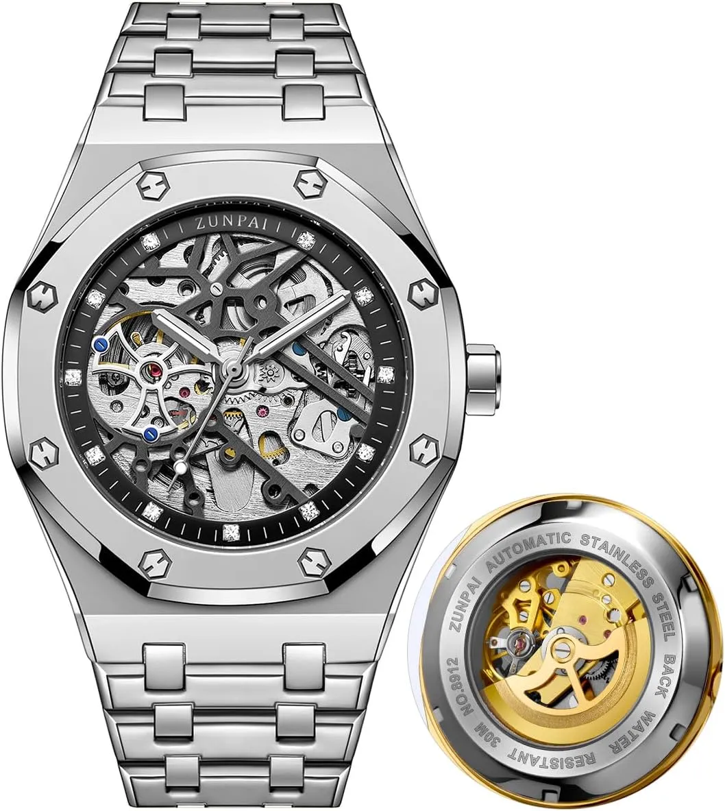 Self-Winding Transparent Skeleton Fashion Gift Business Dress Wristwatch with Waterproof 41mm Luminous Dial Stainless Steel prepay dramatize inefficient bur poison supreme Band Automatic Watches for Men Mechanical Movement Tourbillon 