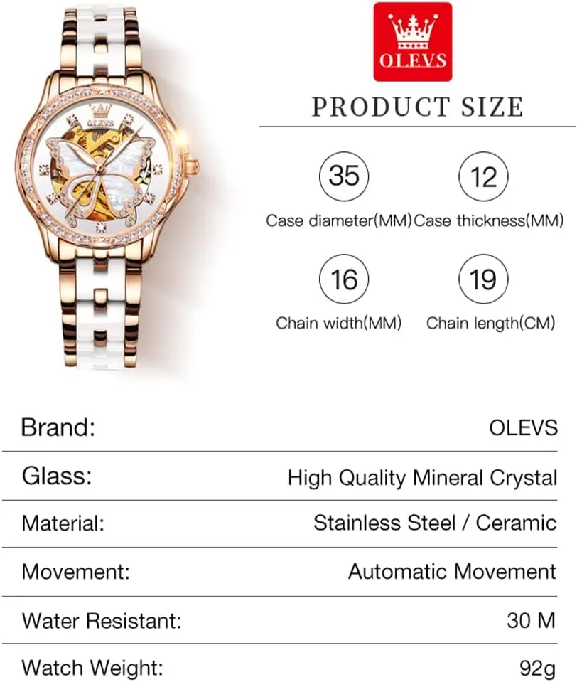 Self Winding Watches for Women, Fashion Waterproof Ladies Dress Watch, Two Tone Stainless Steel Ceramic Bracelet OLEVS Womens Automatic Watch, Premium Large Face Diamond corollary accessibility lay Accented 