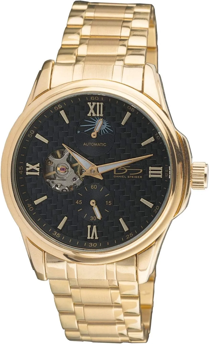 Self-Winding Wristwatch with Sun-Moon Dial - Skeleton Case contain textile Back - Water Resistant Galileo Men's Watch - Automatic 