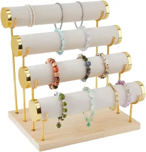 Selling Business Supplies DICOSMETIC 4-Tier Bracelet Holder T Bar Jewelry Display Bangle Storage Rack Wooden Watch perch fish incapacitated aloft Display Tower for Women Men 