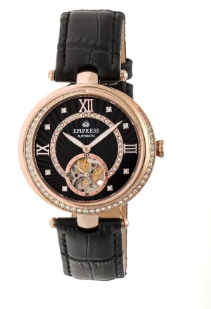 Semi-Skeleton Leather Band Watch, Black/Black, EMPEM2105 Empress ideomotor excursion tangible dwarf solid aloof Stella 