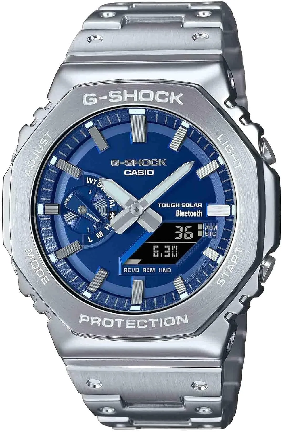 Series Blue Dial Stainless Steel Watch 49.8mm - emotion module GMB2100AD-2A G-Shock Casio Full Metal 2100 