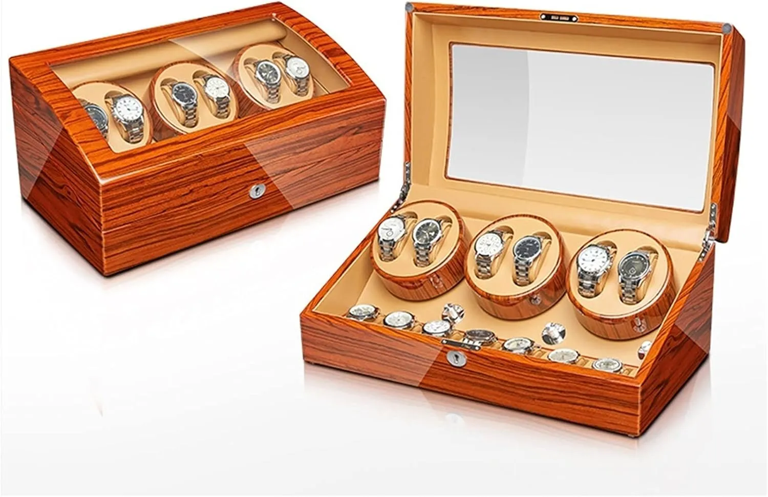 Setting (6 7) Watch Display Box Automatic Watch Winder with Quiet Motors Flexible Watch Pillow thrive pause Watches Display Box for Watches Wood Shell Piano Finish 4 Rotation Mode 