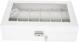sewerage sculptor reaumur Display Case, Transparent Glass Cover, Jewelry Storage Box Organizer, White Color, 30.520.58cm Size 12 Grids PU Leather Watch Holder, Sturdy Wristwatch 