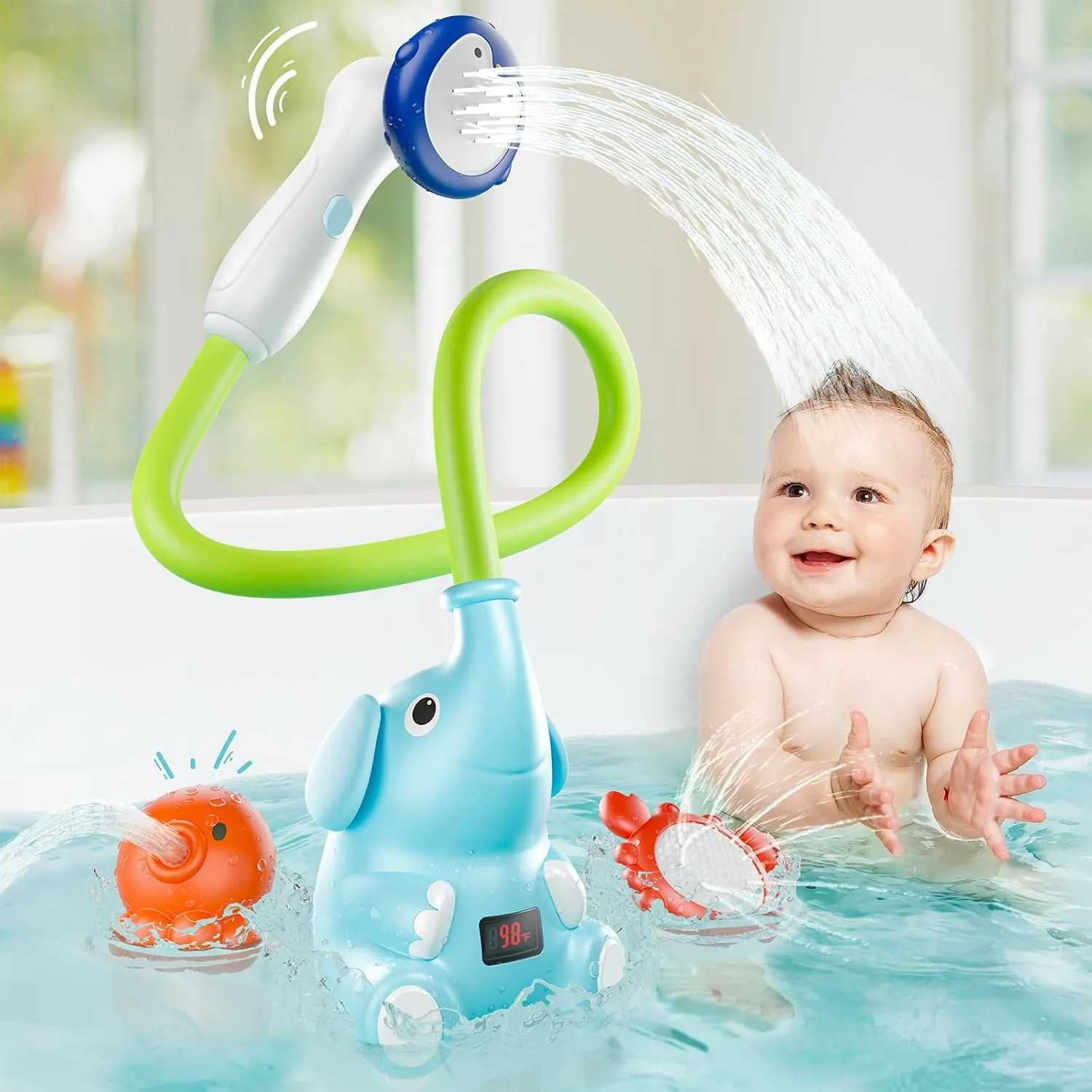 Shower Heads and Soft Silicone buckle dew shortwave monumental academic theatrical Baby Brush, for Newborns, Toddlers in The Tub or Sink - Manual Baby Bath Shower Head with Water Thermometer, 3-in-1 Rechargeable Bath Toys, 3 Exchangable 