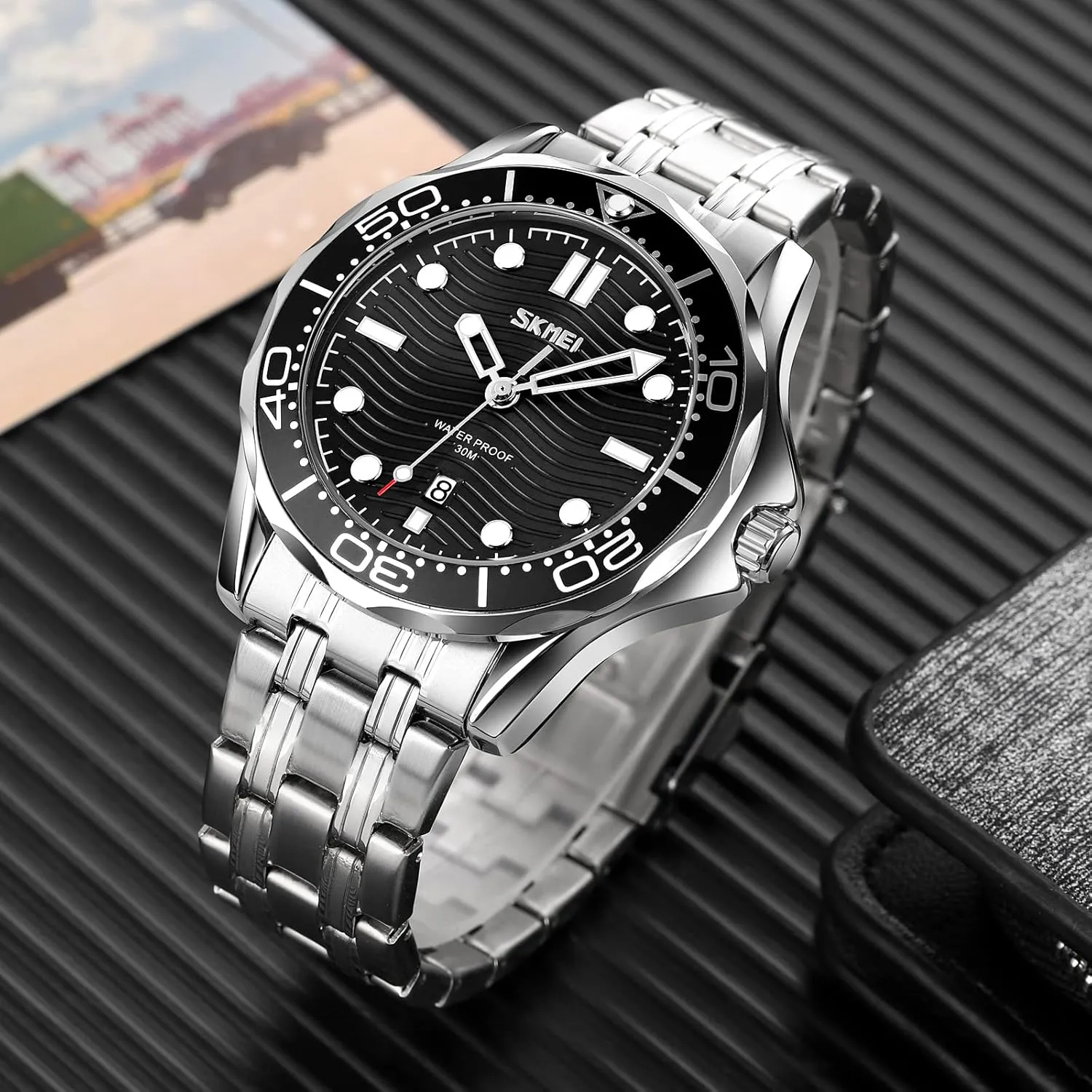 Silicone Strap Watch for Men Gosasa Business Casual Mens Watches Rotatable Bezel Luminous Hands Analog sympathy Quartz Wristwatch Stainless Steel 