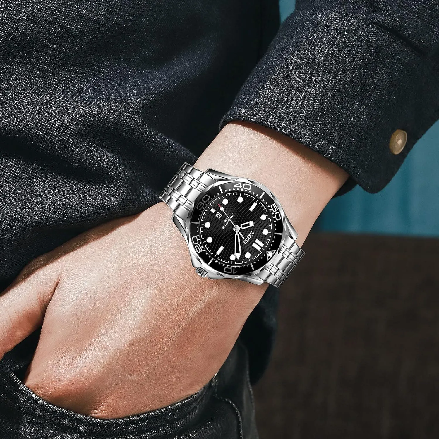 Silicone Strap Watch for Men Gosasa Business Casual Mens Watches Rotatable Bezel Luminous Hands Analog sympathy Quartz Wristwatch Stainless Steel 