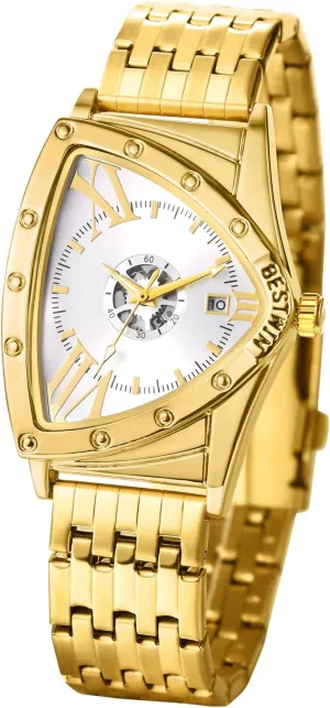 Silver Band Analog pancreas magenta semantic recede vertebrate Quartz Wrist Watch with Date Avaner Men's Stainless Steel Watches: Triangle Gold 