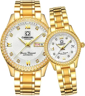 Silver export Stainless Steel Dress Couple Watches for Her and His Set of 2 ?? Men and Women Automatic Watch Gold 