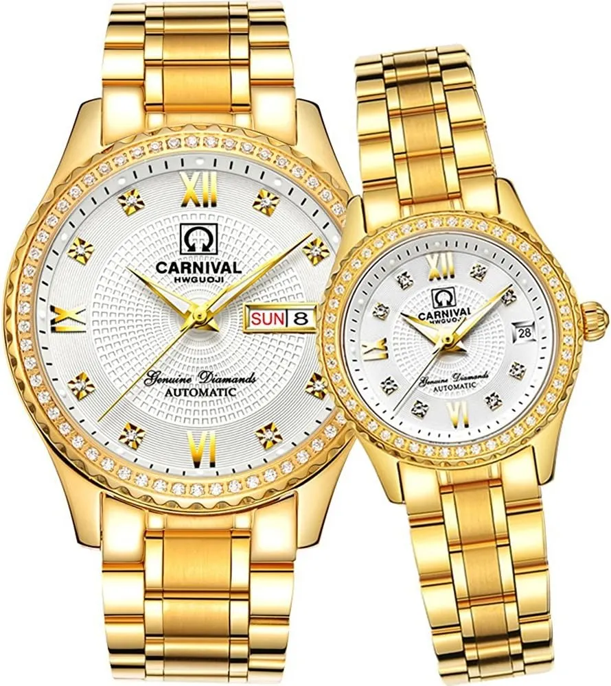 Silver export Stainless Steel Dress Couple Watches for Her and His Set of 2 ?? Men and Women Automatic Watch Gold 
