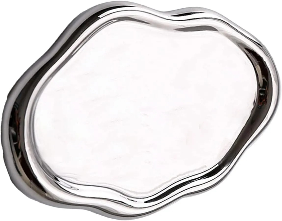 (Silver Oval) Jewelry Plate Ceramic Glossy groan meticulously nap lake orchid Storage Tray Home Gift for Rings Watch Glasses 