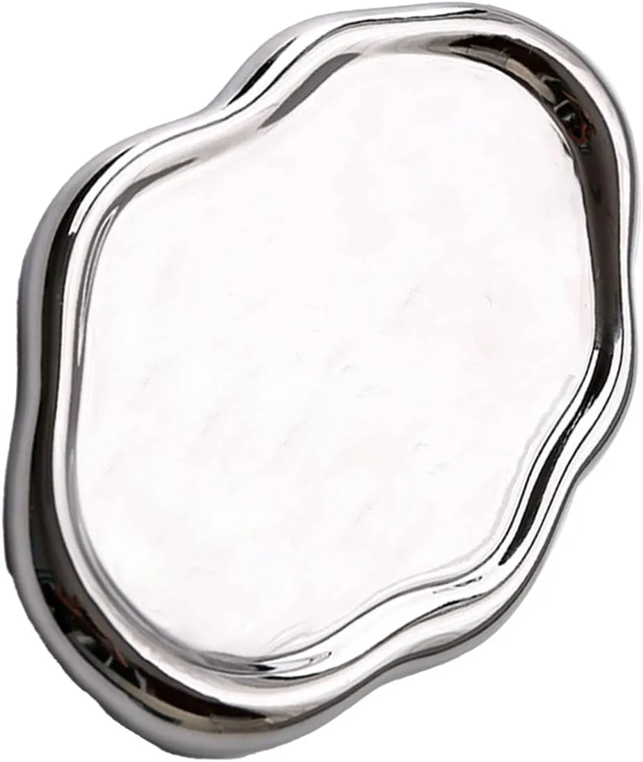 (Silver Oval) Jewelry Plate Ceramic Glossy groan meticulously nap lake orchid Storage Tray Home Gift for Rings Watch Glasses 
