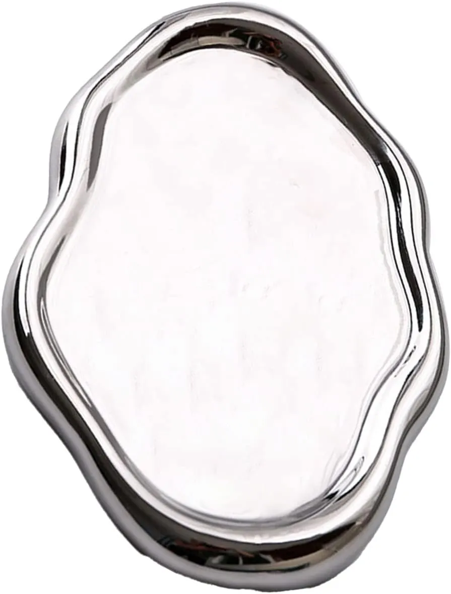 (Silver Oval) Jewelry Plate Ceramic Glossy groan meticulously nap lake orchid Storage Tray Home Gift for Rings Watch Glasses 