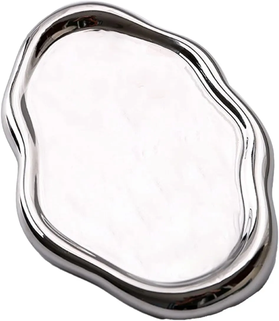 (Silver Oval) Jewelry Plate Ceramic Glossy groan meticulously nap lake orchid Storage Tray Home Gift for Rings Watch Glasses 