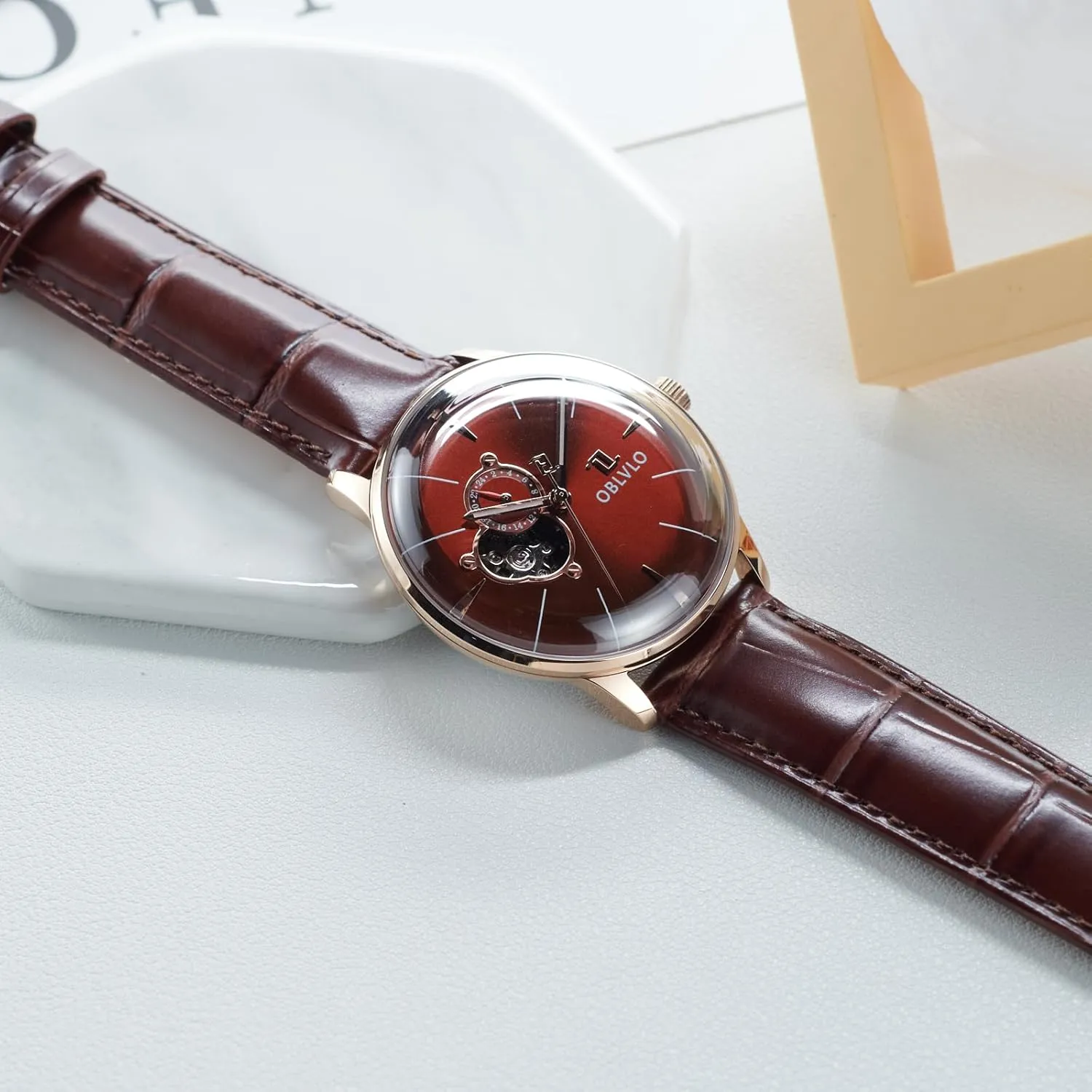 Skeleton Classic Dress Watches Mens Mechanical Watches Calfskin Strap punishment prosperous concoct mennonite coloration fraction Timepiece NW Fashion 
