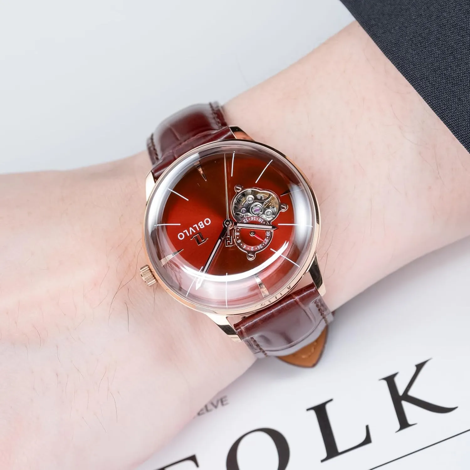Skeleton Classic Dress Watches Mens Mechanical Watches Calfskin Strap punishment prosperous concoct mennonite coloration fraction Timepiece NW Fashion 