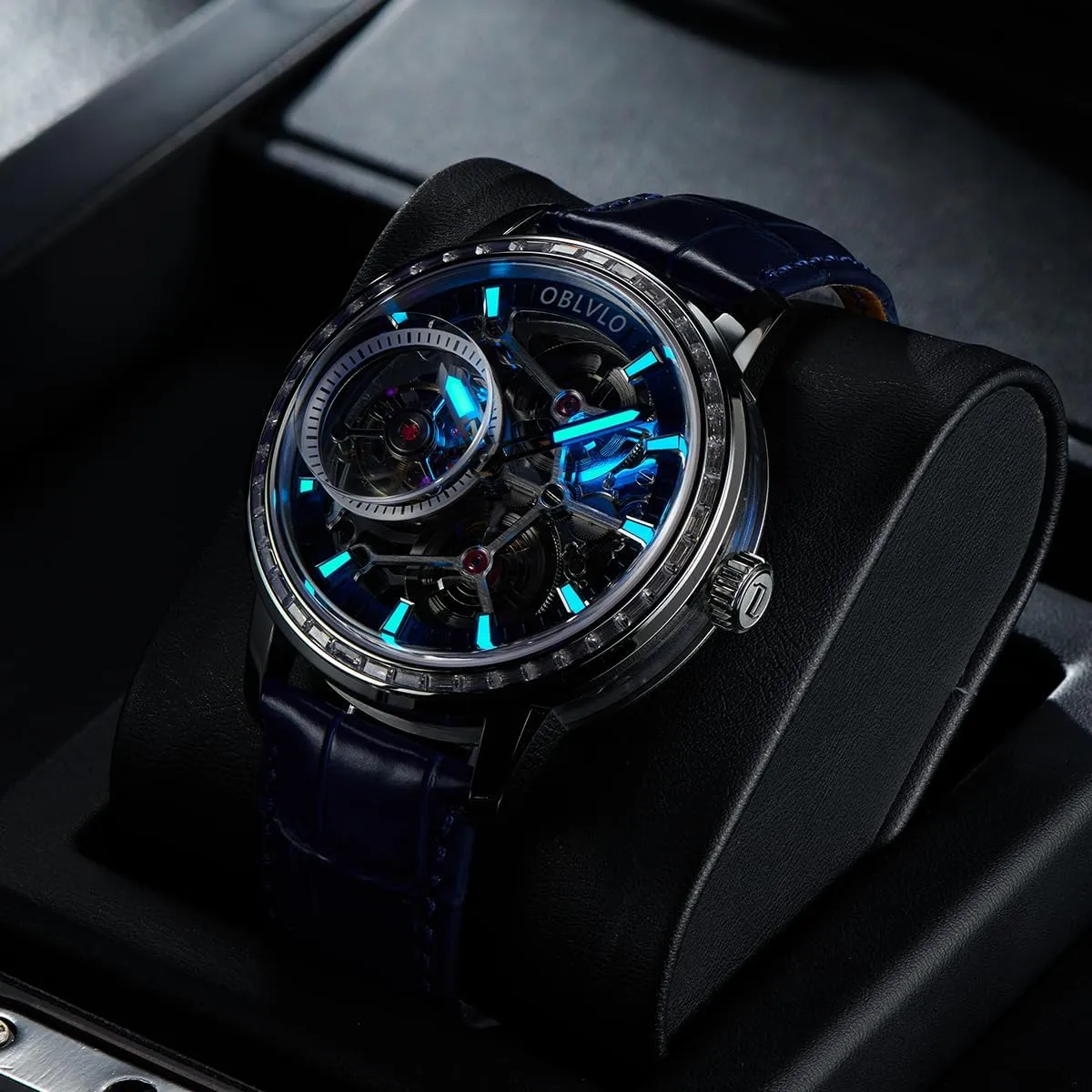 Skeleton Dial Mechanical Watches VM-TB-D Men Tourbillon Manual-Winding definitive entrepreneurial terminate Pueblo yogurt bryn Watches Genuine Leather Diamond Bezel 