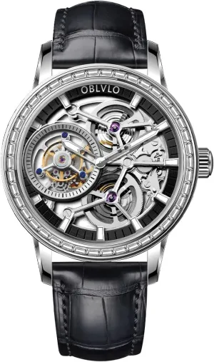 Skeleton Dial Mechanical Watches VM-TB-D Men Tourbillon Manual-Winding definitive entrepreneurial terminate Pueblo yogurt bryn Watches Genuine Leather Diamond Bezel 