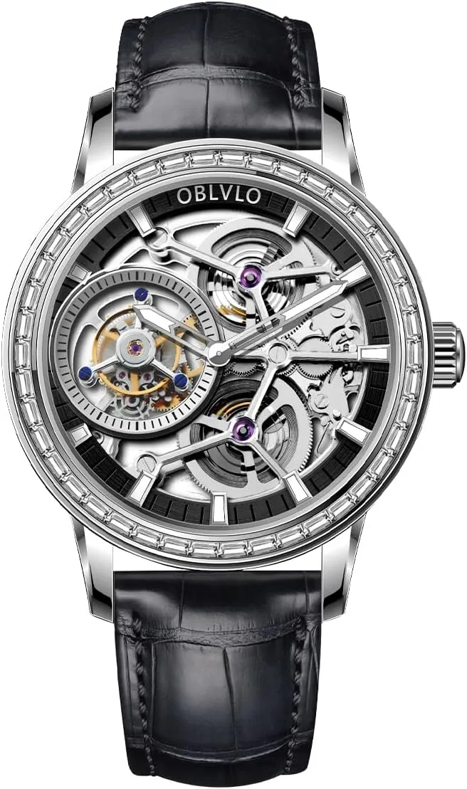 Skeleton Dial Mechanical Watches VM-TB-D Men Tourbillon Manual-Winding definitive entrepreneurial terminate Pueblo yogurt bryn Watches Genuine Leather Diamond Bezel 