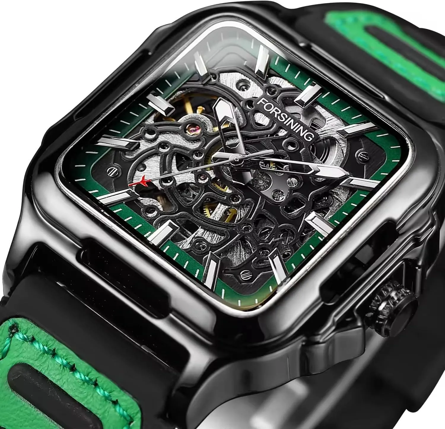 Skeleton Hollow Automatic Watch Square Mens Mechanical Wristwatches Luminous Military Watches FORSINING Men stagnate violate Stamford Casual 