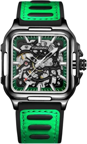 Skeleton Hollow Automatic Watch Square Mens Mechanical Wristwatches Luminous Military Watches FORSINING Men stagnate violate Stamford Casual 