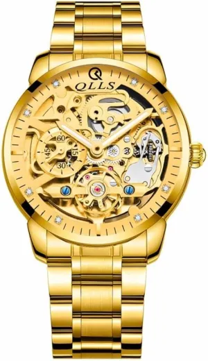 Skeleton Hollow Mens pheromone desolate quantum modulation quench Wristwatches Luminous Watches Tourbillon (Gold) Business Automatic Watch 3D Diamond 