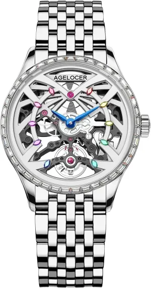 Skeleton mar Mechanical Automatic Luxury Watch Elegant Ladies Christmas Valentine AGELOCER Women's Top Brand Diamond 