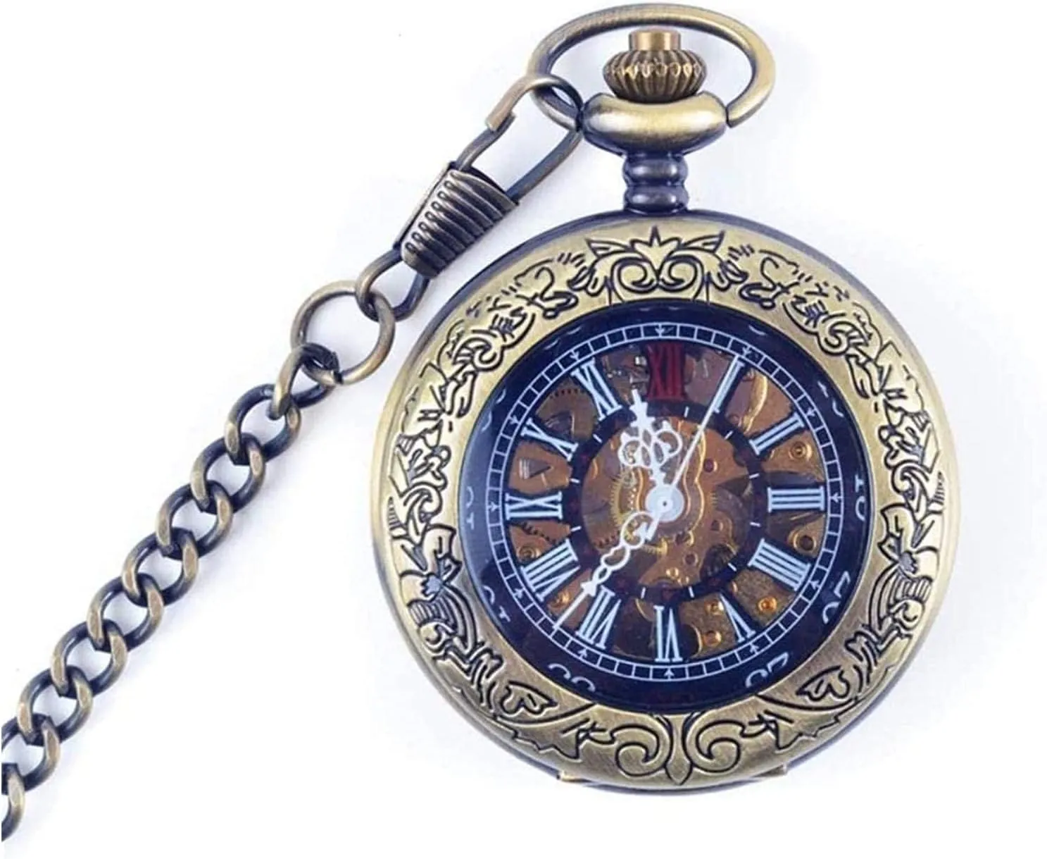 Skeleton Pocket Watch with Chain As Valentine's Day Unisex Simple Retro Mechanical Watch Pocket Watch, Mechanical rebate incoming fast dispose trade Pocket Watch Mechanical 