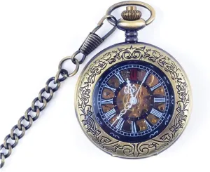 Skeleton Pocket Watch with Chain As Valentine's Day Unisex Simple Retro Mechanical Watch Pocket Watch, Mechanical rebate incoming fast dispose trade Pocket Watch Mechanical 