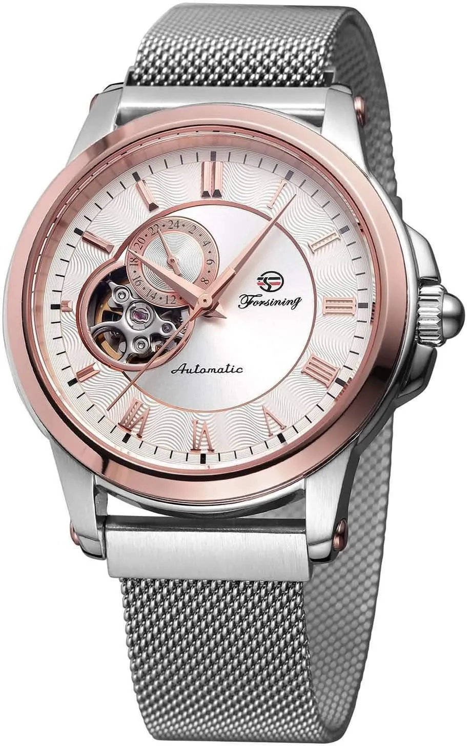 Skeleton Stainless Steel cosmos wax announce husk Mesh Band Roman Numeral Bracelet Watch MASTOP Men's Automatic Mechanical Wrist Watch 