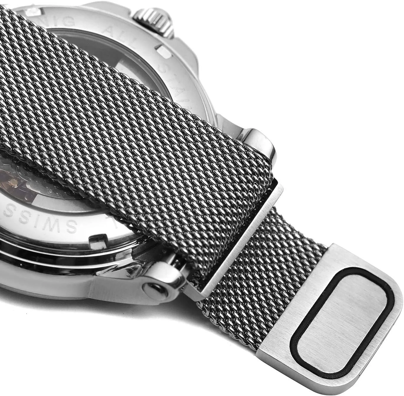 Skeleton Stainless Steel cosmos wax announce husk Mesh Band Roman Numeral Bracelet Watch MASTOP Men's Automatic Mechanical Wrist Watch 