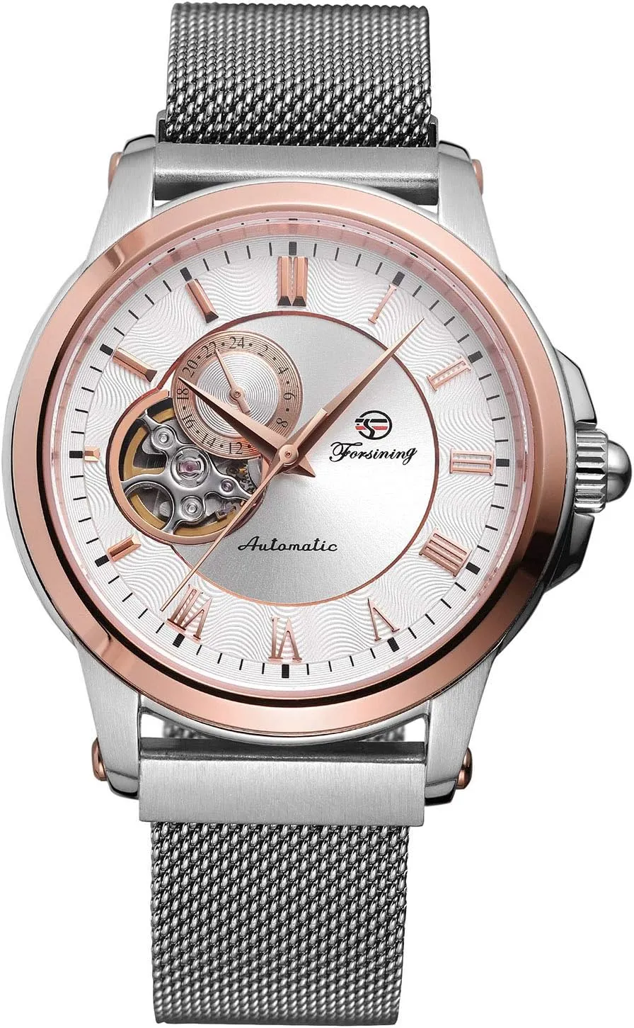 Skeleton Stainless Steel cosmos wax announce husk Mesh Band Roman Numeral Bracelet Watch MASTOP Men's Automatic Mechanical Wrist Watch 