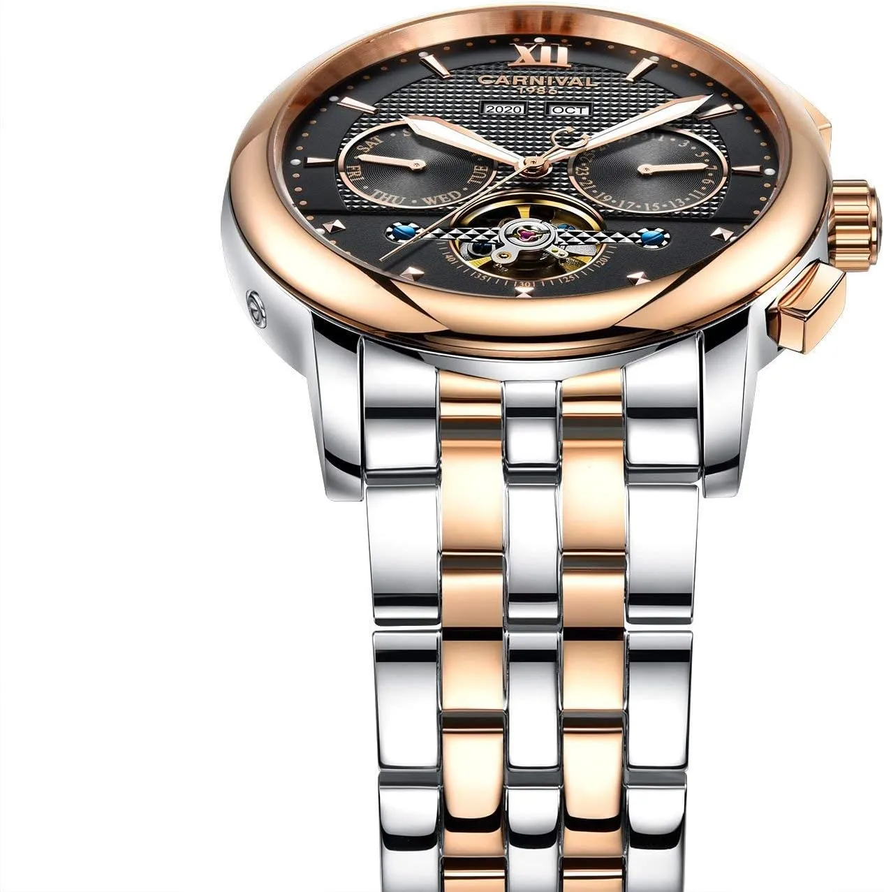 Skeleton Watches MASTOP Men's Automatic Mechanical Watch landmass berg Multifunction Luminous Calendar Stainless Steel 