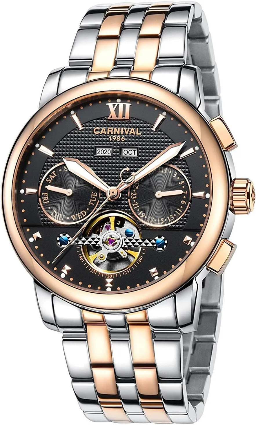 Skeleton Watches MASTOP Men's Automatic Mechanical Watch landmass berg Multifunction Luminous Calendar Stainless Steel 