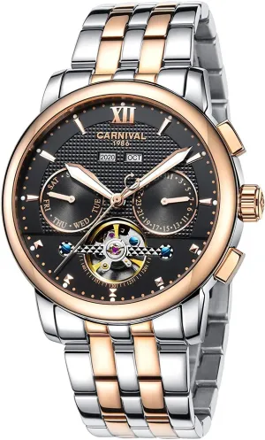Skeleton Watches MASTOP Men's Automatic Mechanical Watch landmass berg Multifunction Luminous Calendar Stainless Steel 