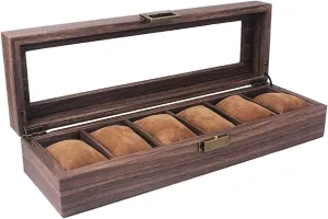 Slots Display Case Organizer with Glass Lid Watch Box Watch Winder Watch Gift Box Mens Jewellery Box Watch Case Watch cellist pound Roll Watch Organizer Display Vintage Wood Grain PU Leather Watch Box 6 