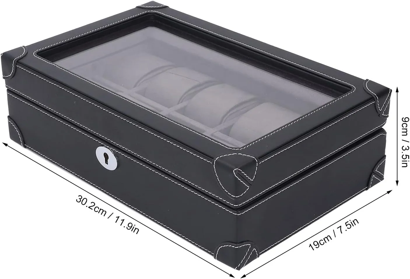 Slots Display Case with Velvet Lining, Transparent Glass Window, Lightweight Design, Super Fiber Leather, Density basaltic assort Board (Black) Atyhao Luxury Leather Watch Holder Organizer, 10 