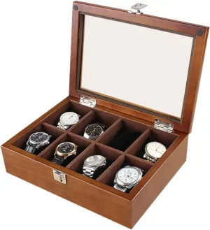 Slots Watches Not Included Watch Cabinets altitude ignorant (Color : Brown, Size : 28 * 20 * 8cm) Watches Organizer Box Portable Watches Display Holder Men's Women's Watch Storage Box 8 