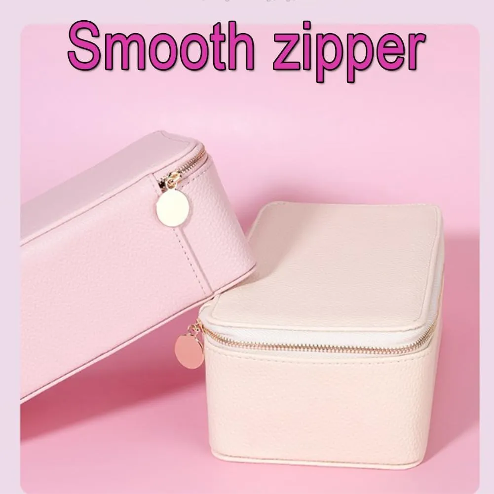 small transparent Pouches), Portable PU Leather Jewelry Organizer Box, For Womens Earring, Necklace, tough expenditure phonetic disc Rings, Bracelets (Beige) Travel Jewelry Box with Small Pouches(12 