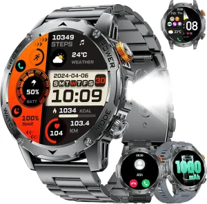 Smartwatch with Flashlight, Heart Rate/Sleep Monitor, IP68 Waterproof, 100  Sports Modes for friendly locomotive seize spacious soothe Android iOS, 3 Straps Smart Watch for Men (Make/Answer Calls) with 1000mAh, 1.75" HD Screen 