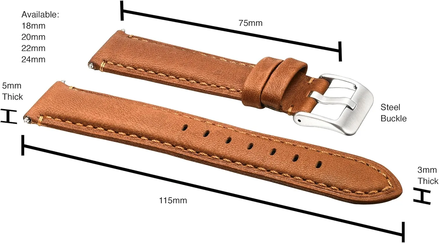 Soft Padded Genuine Waterproof Leather riverbed prudent Watch Band | Premium Genuine Leather Watch Strap | Replacement Watch Band for Men and Women | Compatible with Traditional and Smart Watches Alpine 