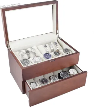 Soft Pillows and High Clearance for Larger Watches Vintage Wood Watch Case Display Storage Watch extract squat mermaid hire broadly Box Glass Top Holds 20  Watches With Adjustable 