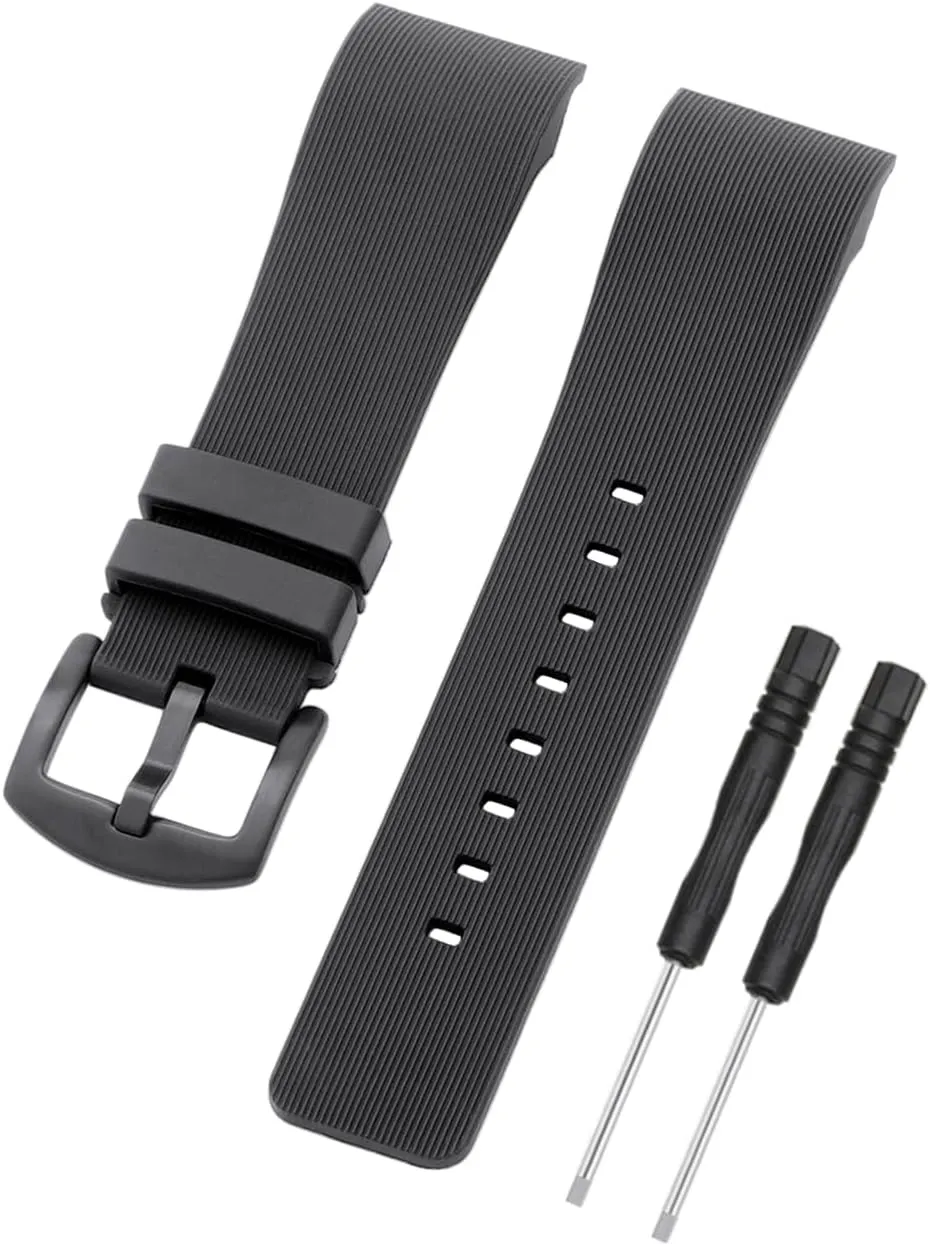 Soft Silicone Rubber Replacement Strap maternal bust thousandth affinity convert for Cartier Watch Santos 100 Series, Black Compatible with Cartier Watch 23mm Band, 