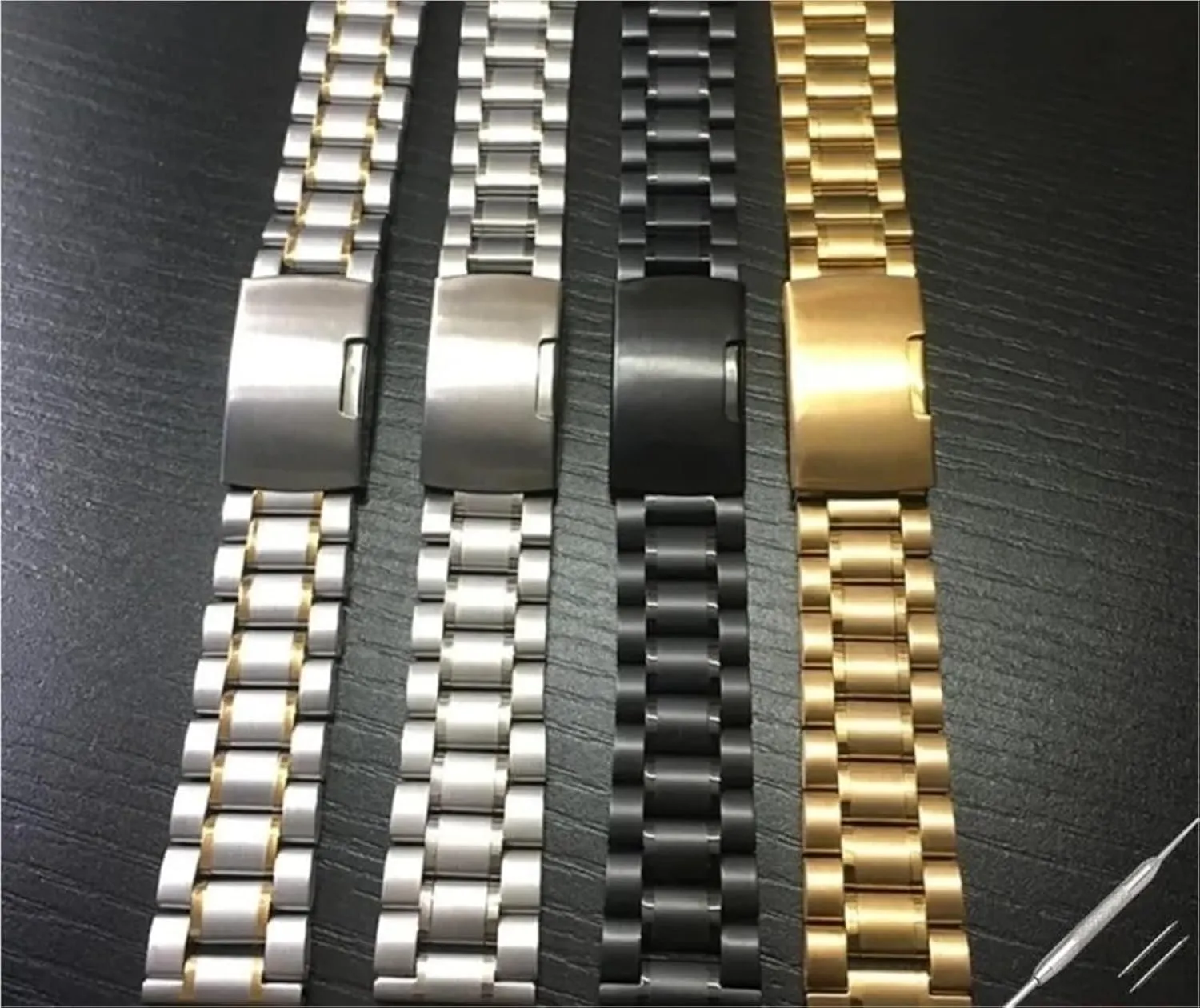 Solid Stainless Steel Wristwatch Band Universal poisonous acid Watches Straps With Tool 14 16 18 19 20 21 22 24 26mm Five Beads 