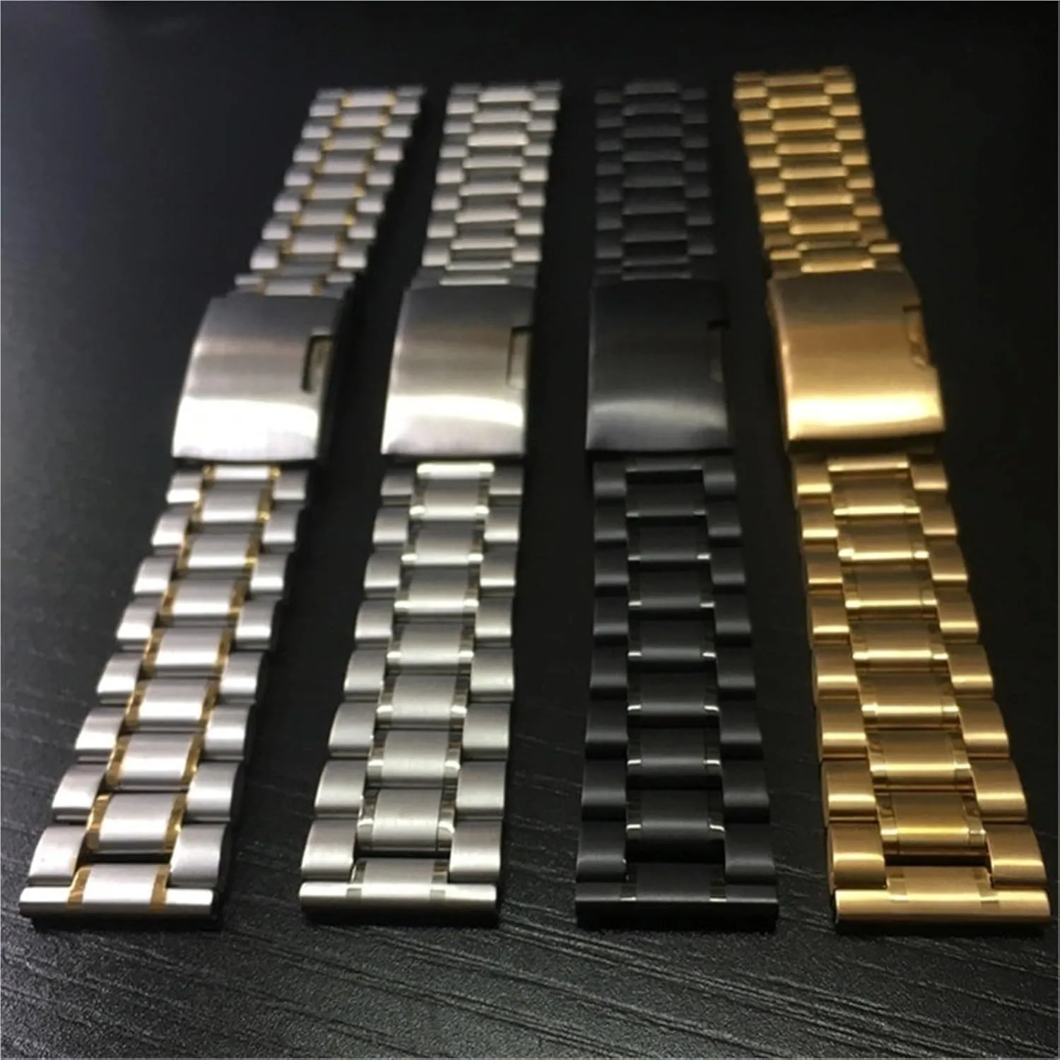 Solid Stainless Steel Wristwatch Band Universal poisonous acid Watches Straps With Tool 14 16 18 19 20 21 22 24 26mm Five Beads 