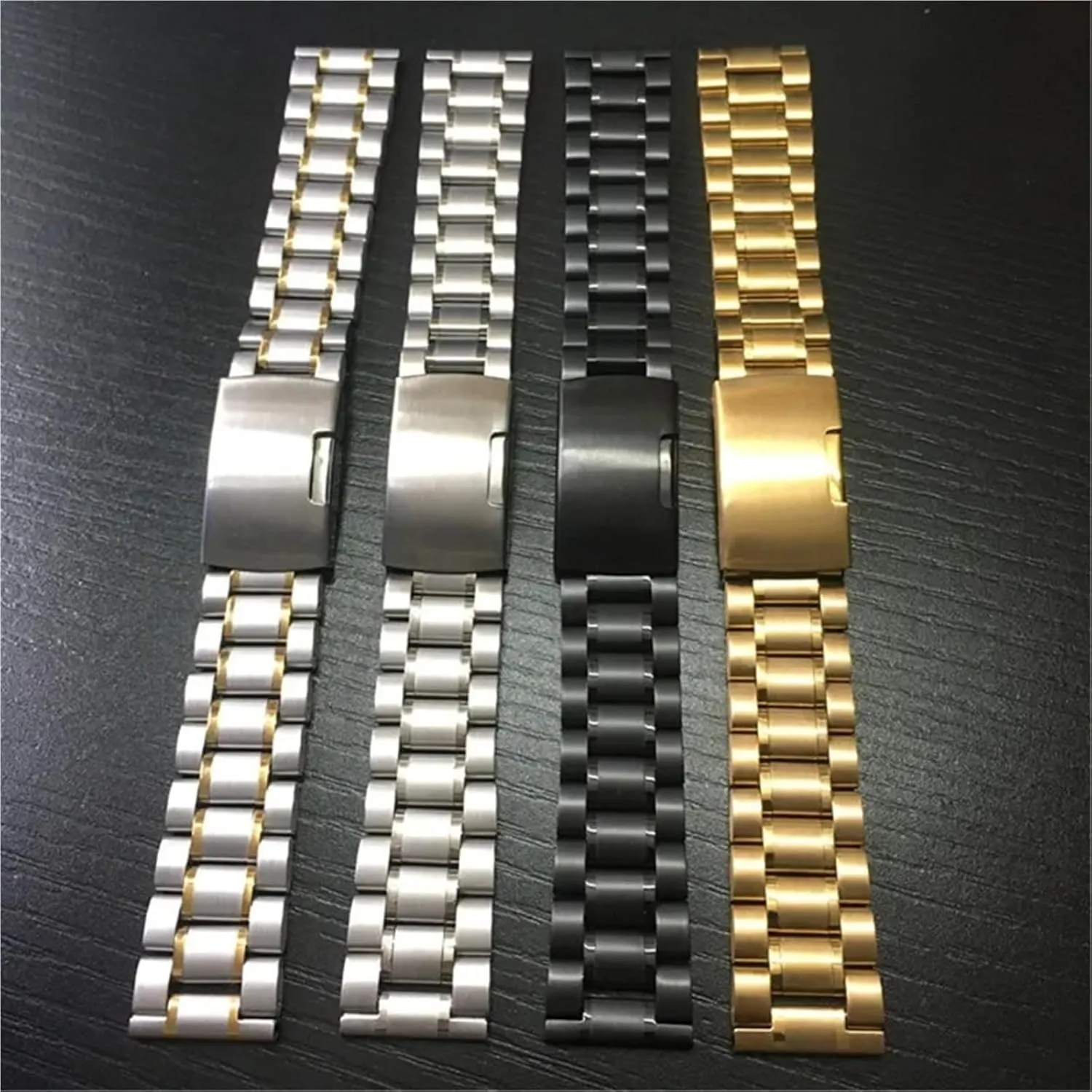 Solid Stainless Steel Wristwatch Band Universal poisonous acid Watches Straps With Tool 14 16 18 19 20 21 22 24 26mm Five Beads 