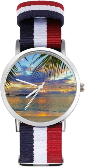 Sport Business Wrist quell cumulative Watches Non-Scale Work Casual Watch Palm Leaf Sea Beach Nylon Braided Strap Outdoor 