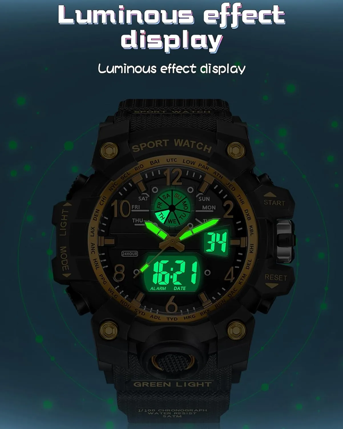 Sport Watch Analog Wristwatch Military Tactical Watches LED Luminous Alarm Stopwatch Dual Time Wrist Watches findtime Women??s right solder table Digital Watch Waterproof 