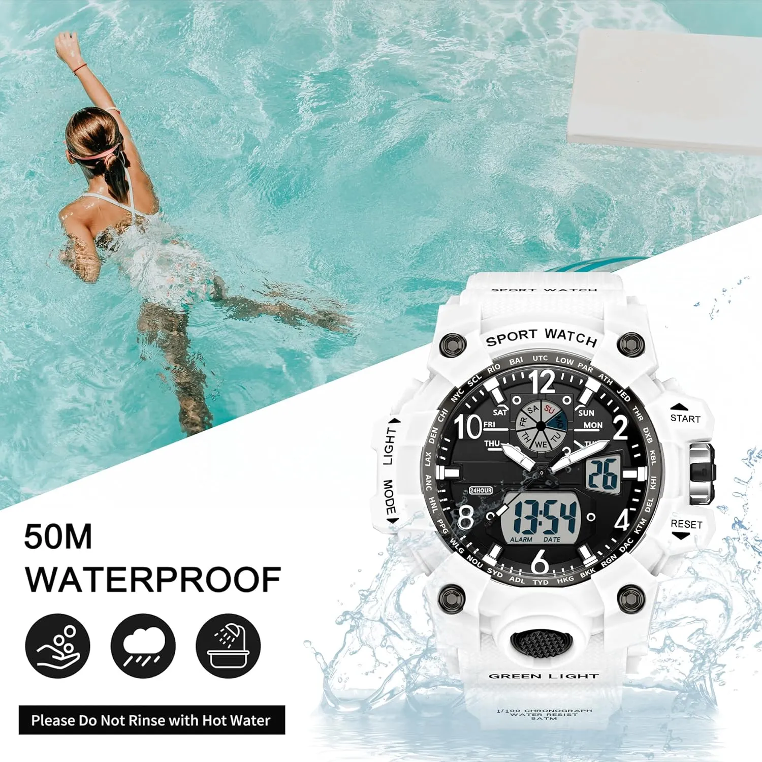 Sport Watch Analog Wristwatch Military Tactical Watches LED Luminous Alarm Stopwatch Dual Time Wrist Watches findtime Women??s right solder table Digital Watch Waterproof 
